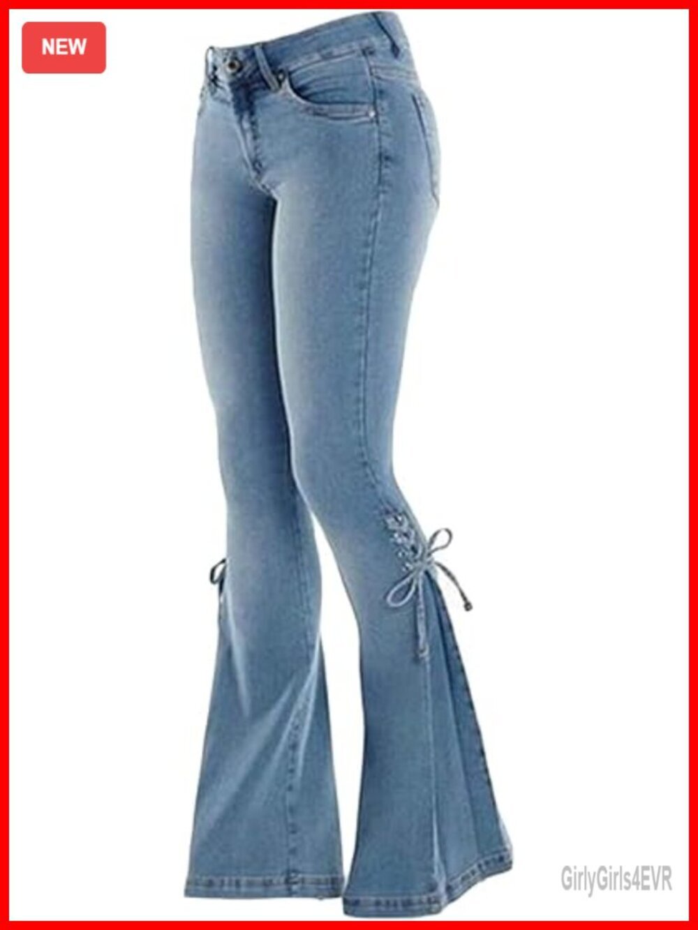Lace-up Bell Bottom Flare Denim Jeans Mid Rise Stretchy Trouser Leggings